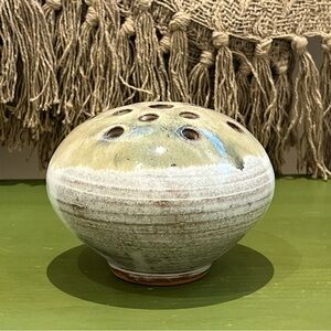 Vintage Signed Studio Pottery Shino Glaze Ikebana Flower Frog